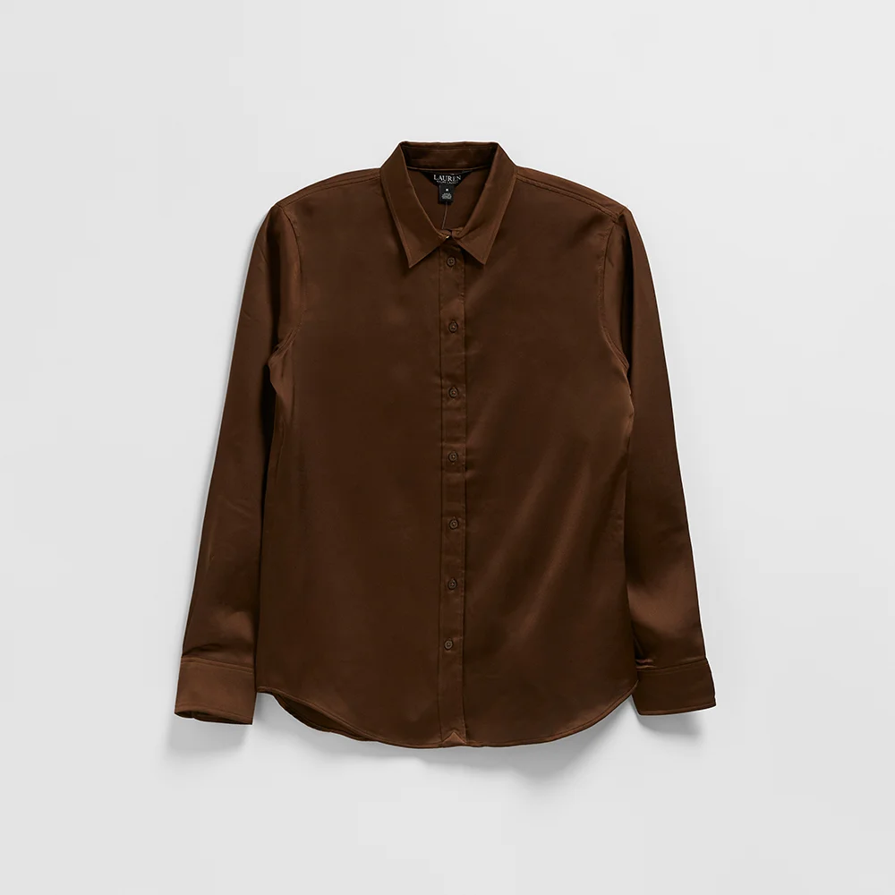 緞面 查米斯緞 襯衫 (BROWN)