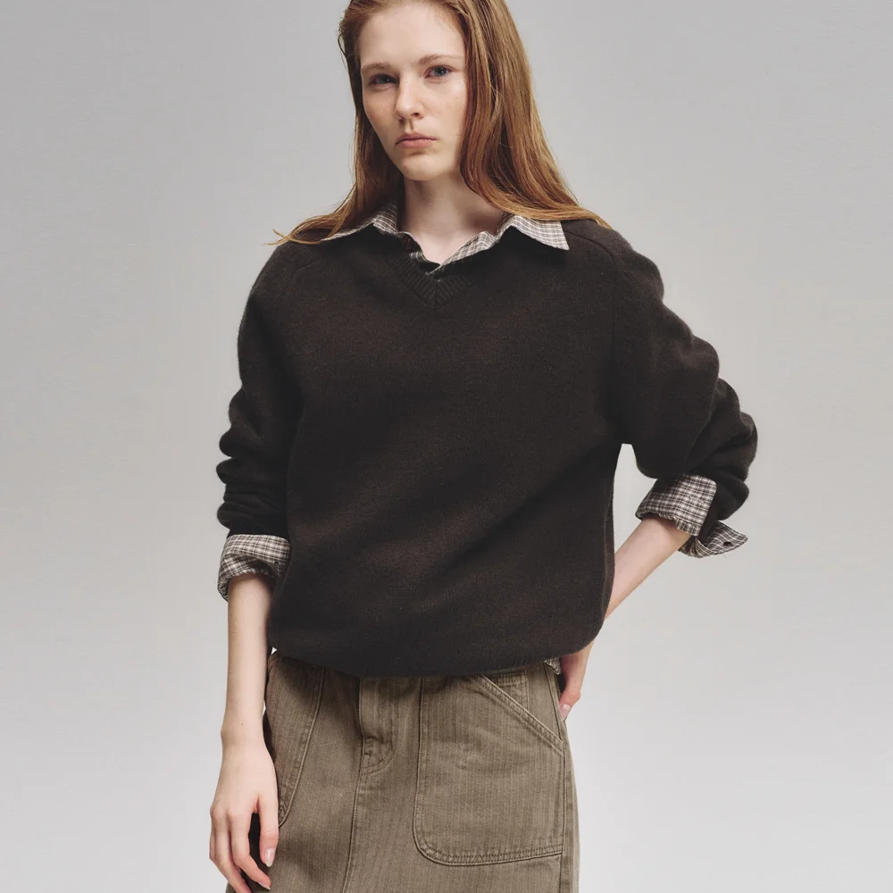 Classic cash v-neck knit (choco brown)