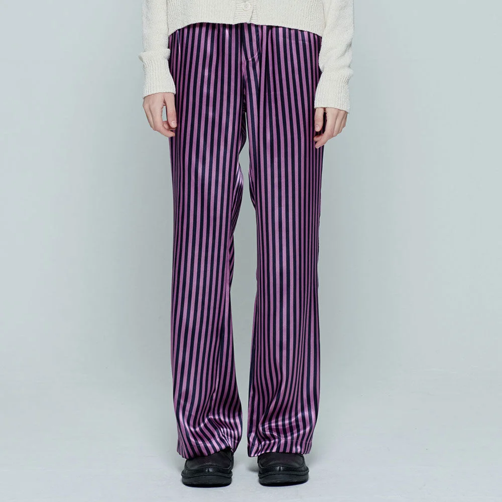 鬆緊帶 靴型 褲子 (Purple Stripe)