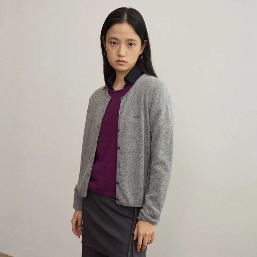 BEA ROUND NECK CARDIGAN (GRAY)