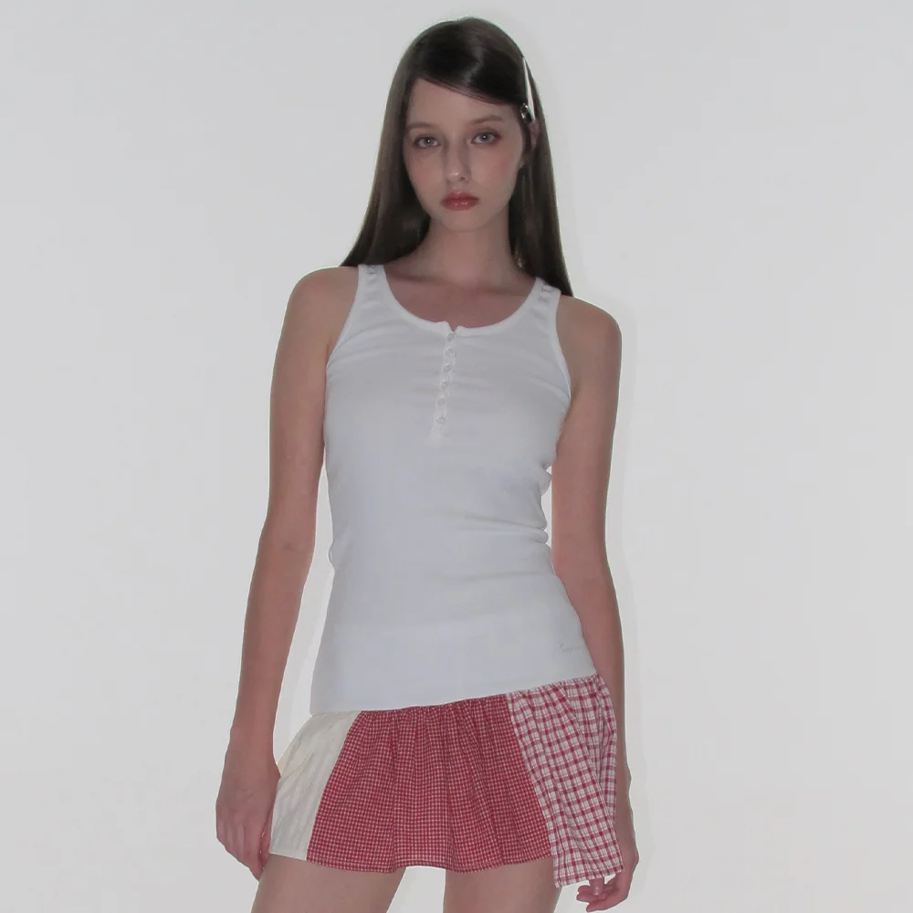 CHECK FLARE DRESS_WHITE