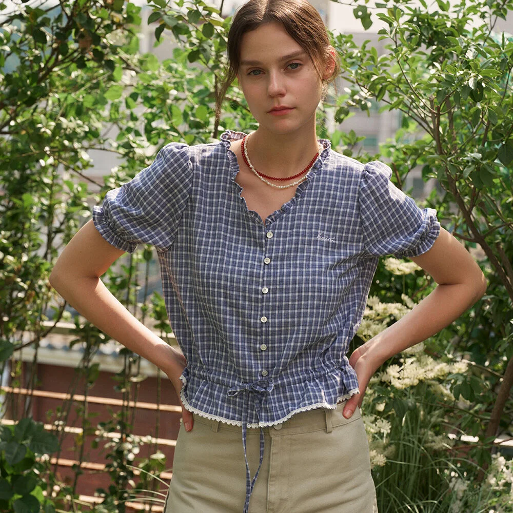 LIRIA CHECK STRING HALF SHIRT 2COL_NAVY