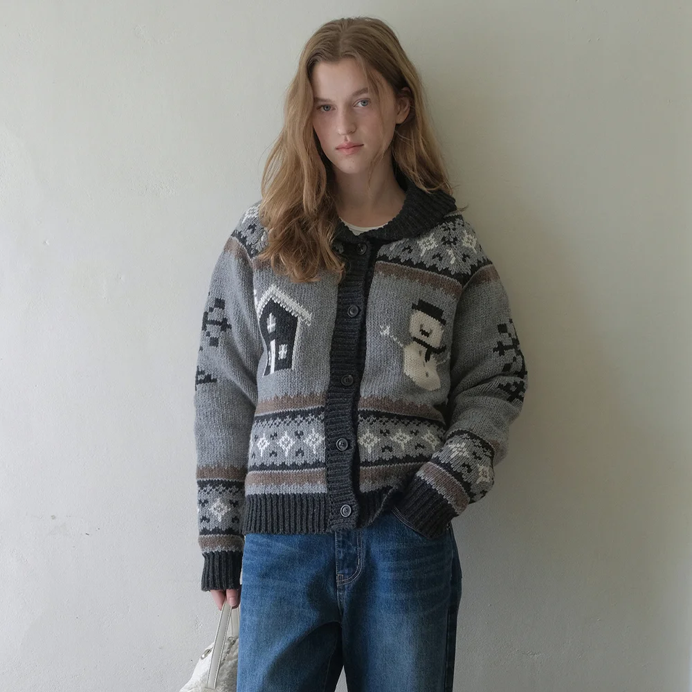 Snowman Nordic Wool Cowichan Cardigan - Grey