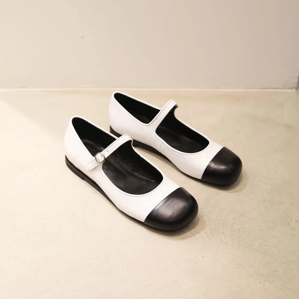 Lua Mary Jane Flats Leather White-Two Tone