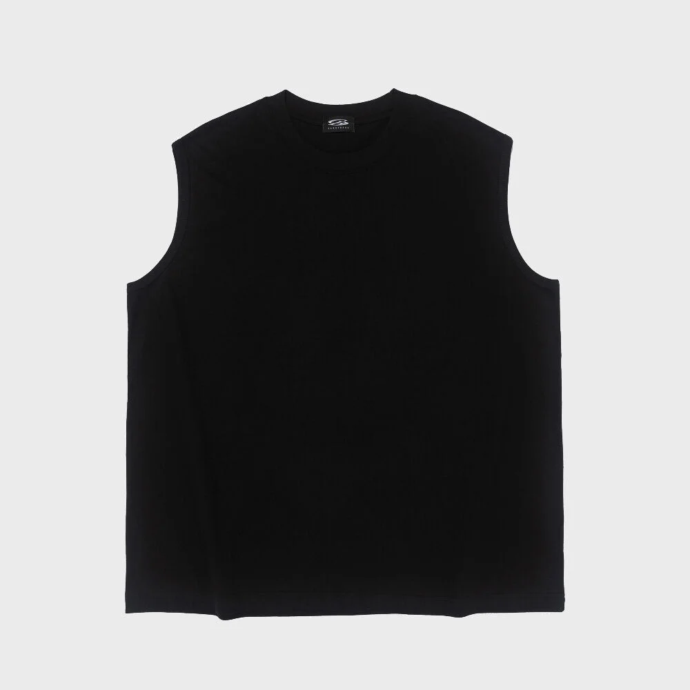 PLAIN BOX OVER SLEEVELESS SHIRT (BLACK)