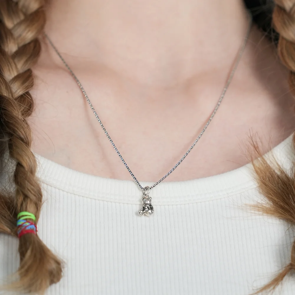 Gentle bear pendent silver long chain Necklace 銀色925 Kichi Gomdol此 吊墜 Yuhwa 鏈 銀 項鏈