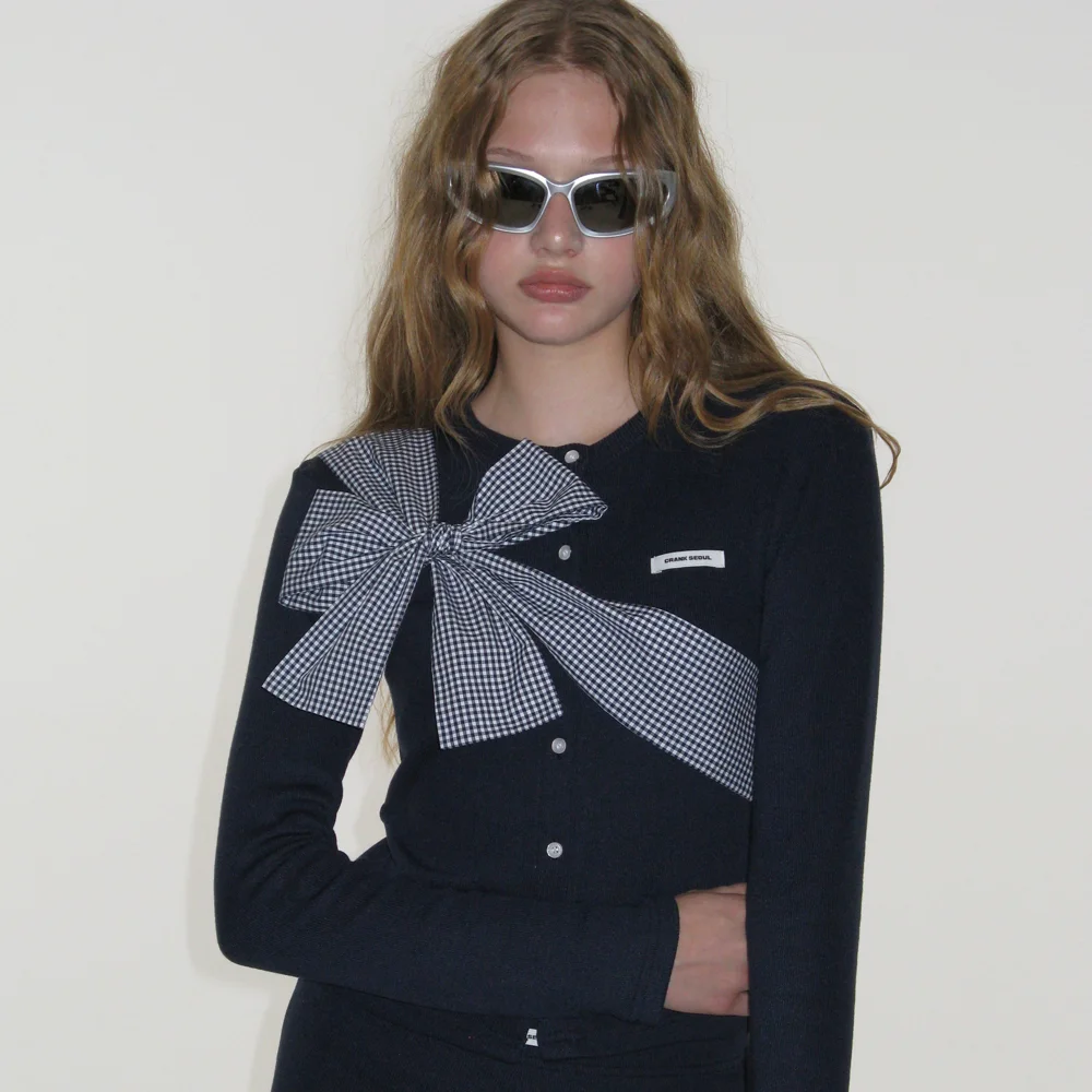 RIBBON-TIED KNIT CARDIGAN_NAVY