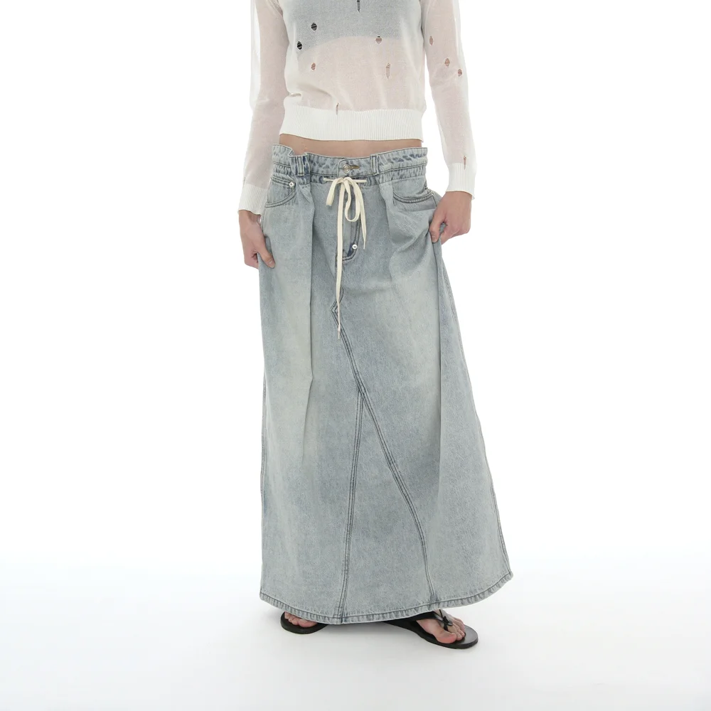 DRAWSTRING DENIM MAXI SKIRT_LIGHT BLUE