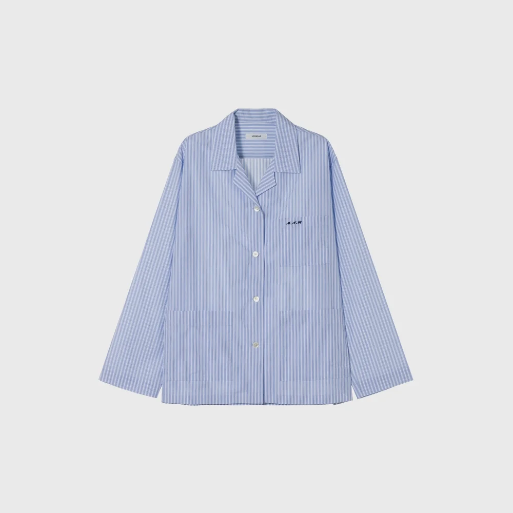 Classic stripe camp collar shirt (blue)