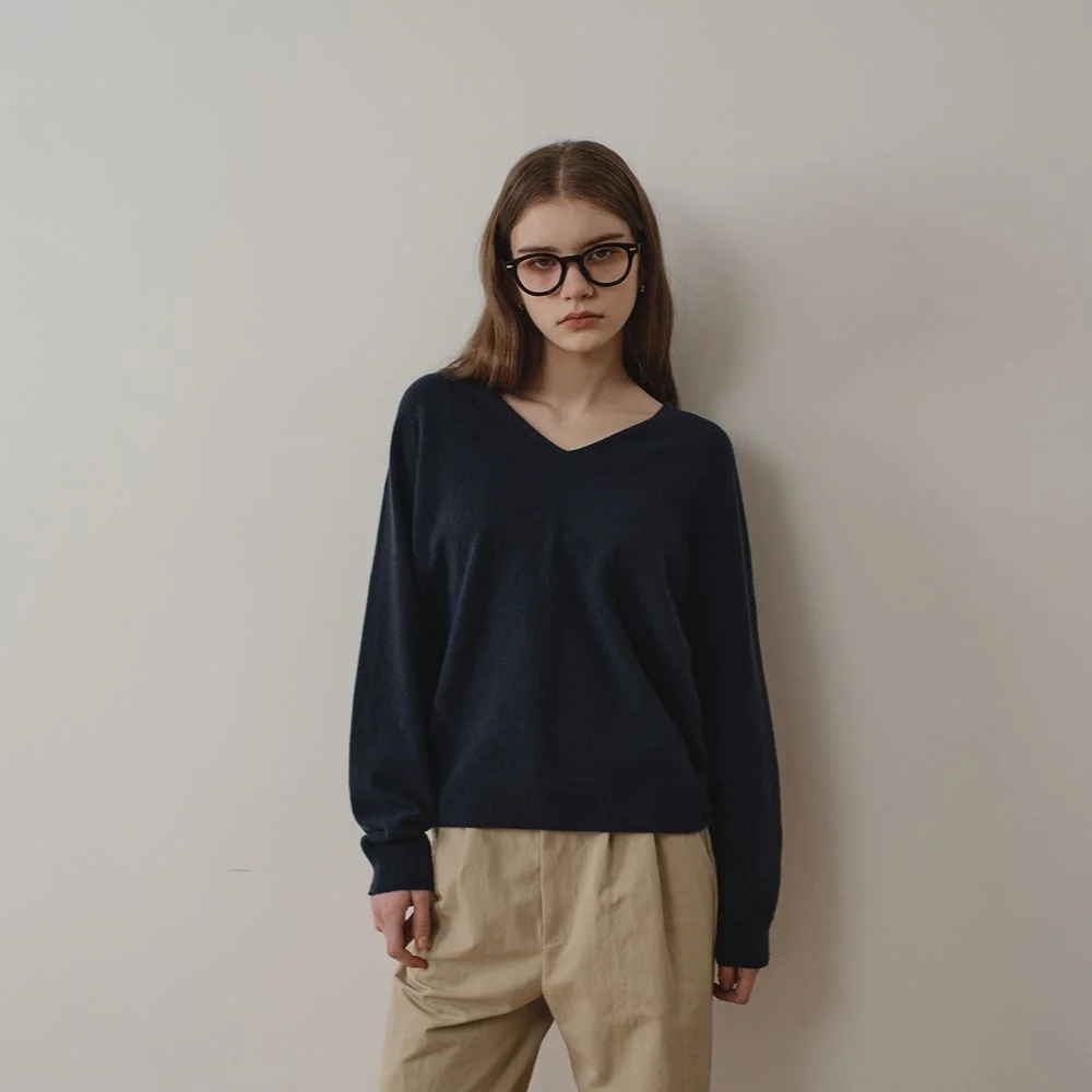 Mellow Wholegarment Cashmere Knit _Navy