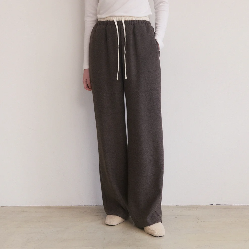 Banding string layered slacks - brown