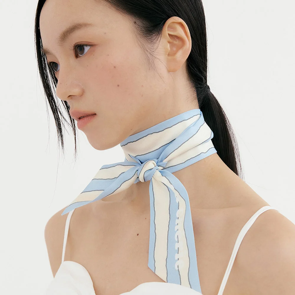 Ma Cherie-Stripe Long Twilly Silk Scarf (5 Colors)