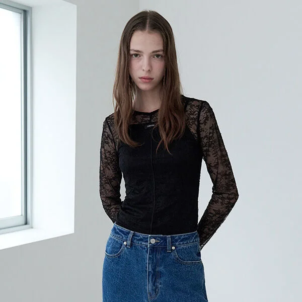 LACE SEE-THROUGH T-SHIRT BLACK