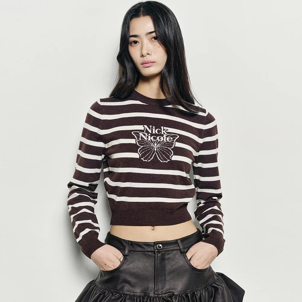 MINI BUTTERFLY SIGNATURE STRIPE KNIT_BROWN