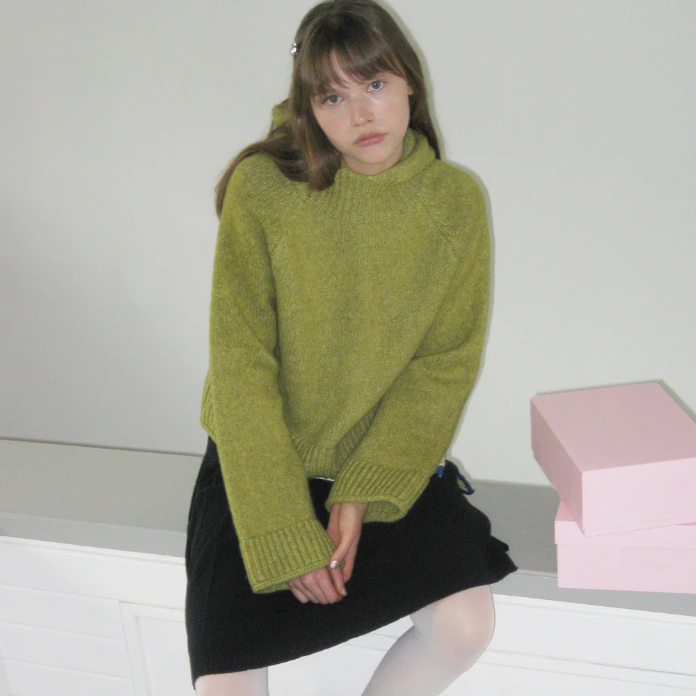 Wool Blend Hoodie Knit (Olive)