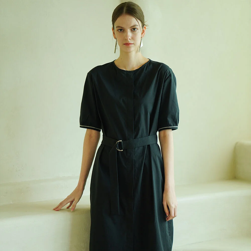 Chain Detail Round Neck Shirt Dress _ Charcoal