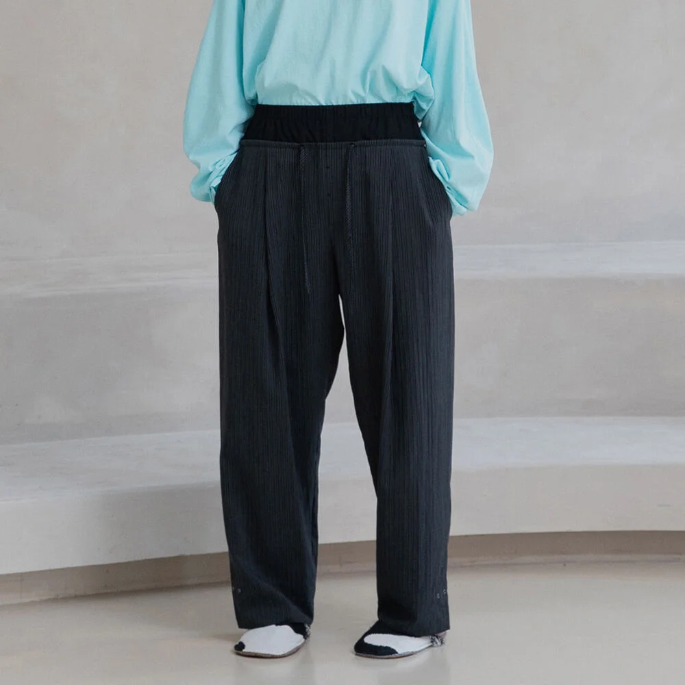 LAYERED WAIST BANDING PANTS / BLACK