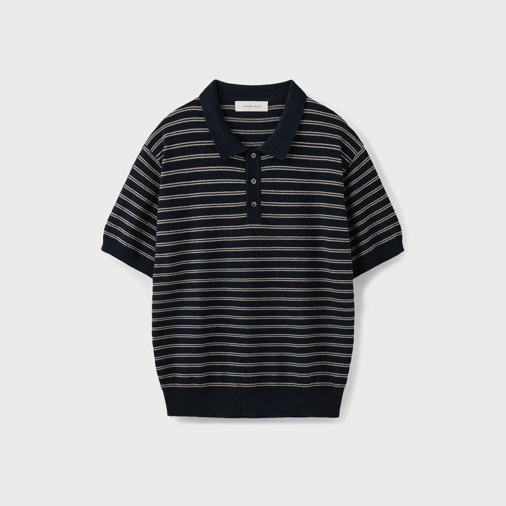 HARD TWIST 2LINE STRIPE POLO KNIT