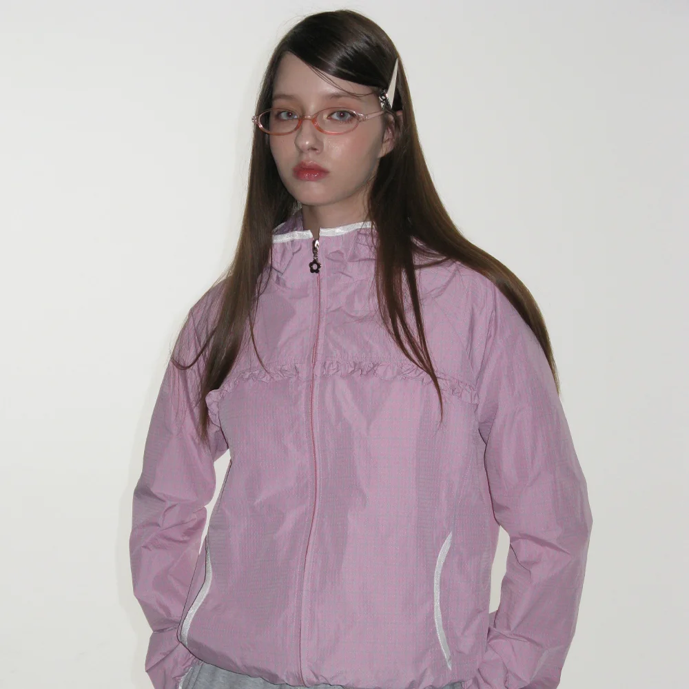 CHECK FRILL LINE WINDBREAKER_PINK