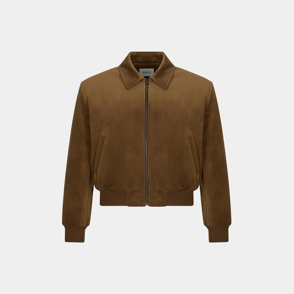 (M) COLLARED VELVET BOMBER - CAMEL