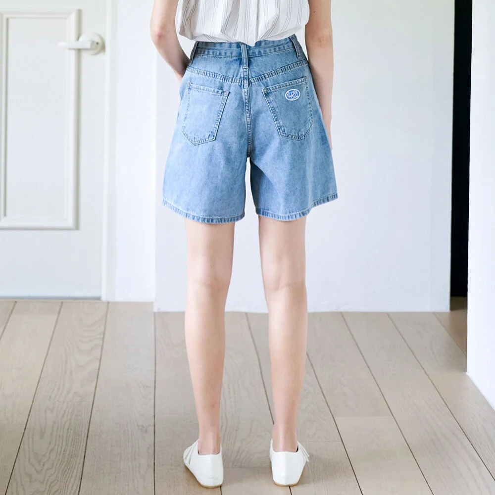 Side slit denim short pants_3 Colors