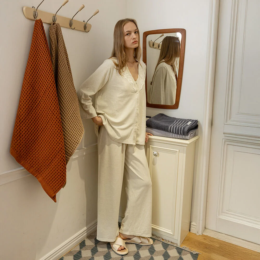 MJ_Lace tank top three piece pajamas_CREAM
