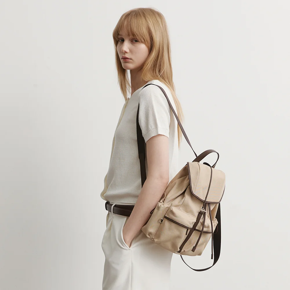 Linea 雙 口袋 帆布 背包_BEIGE