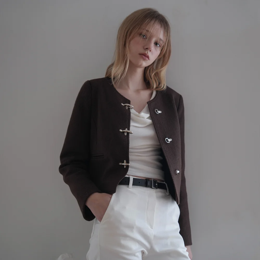 Buckle Pointed Tweed Jacket