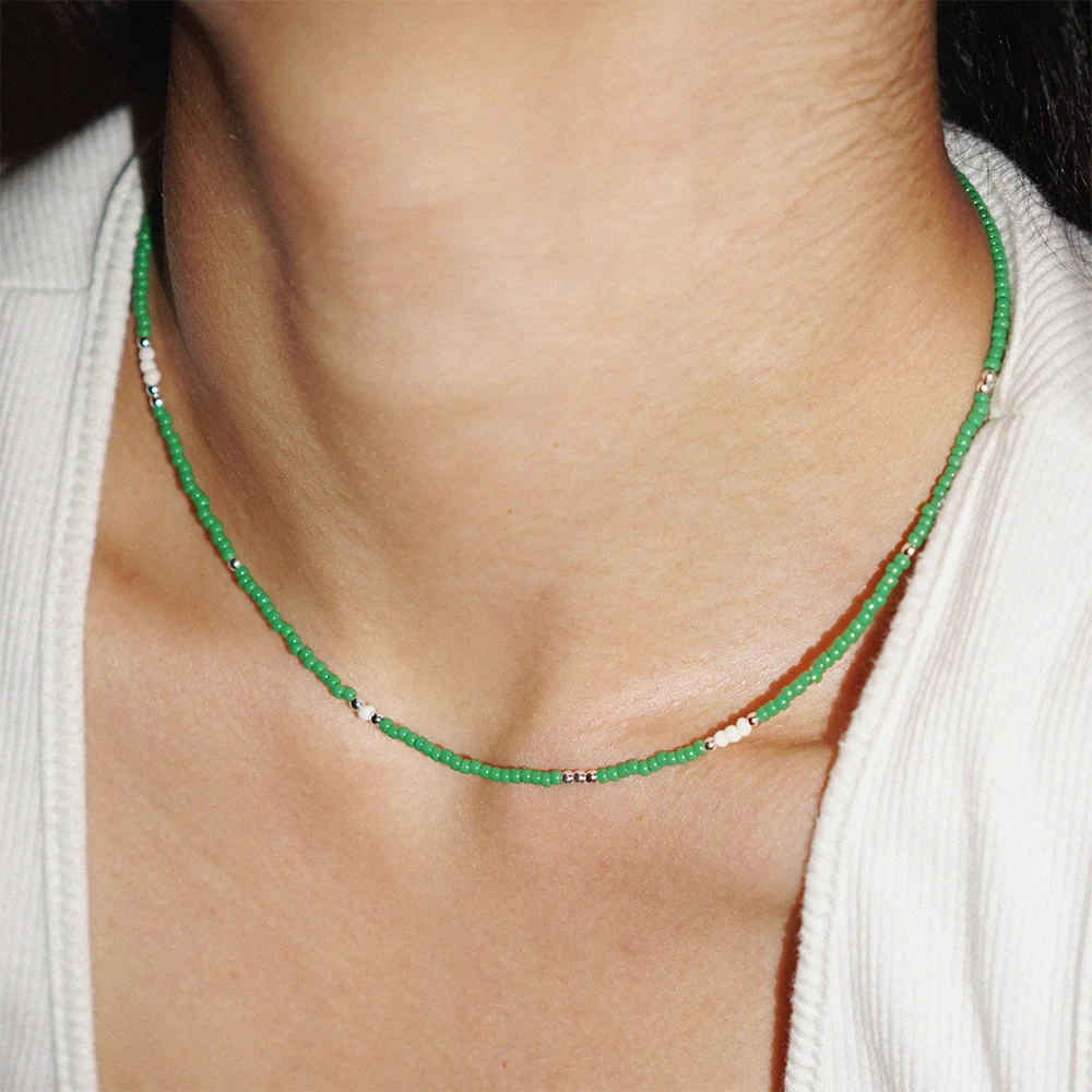 LOVE SKINNY BEADS NECKLACE GREEN