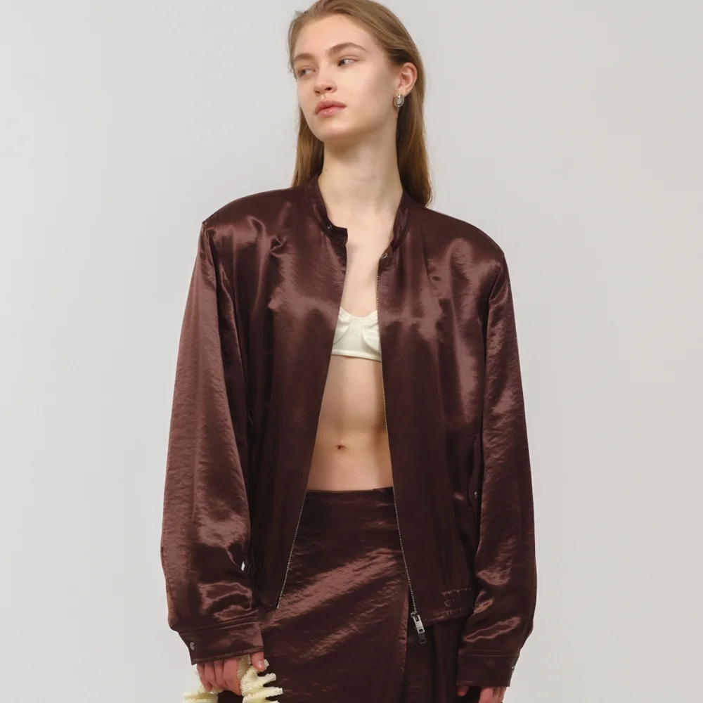 UNISEX, Satin Silky Blouson / Cacao