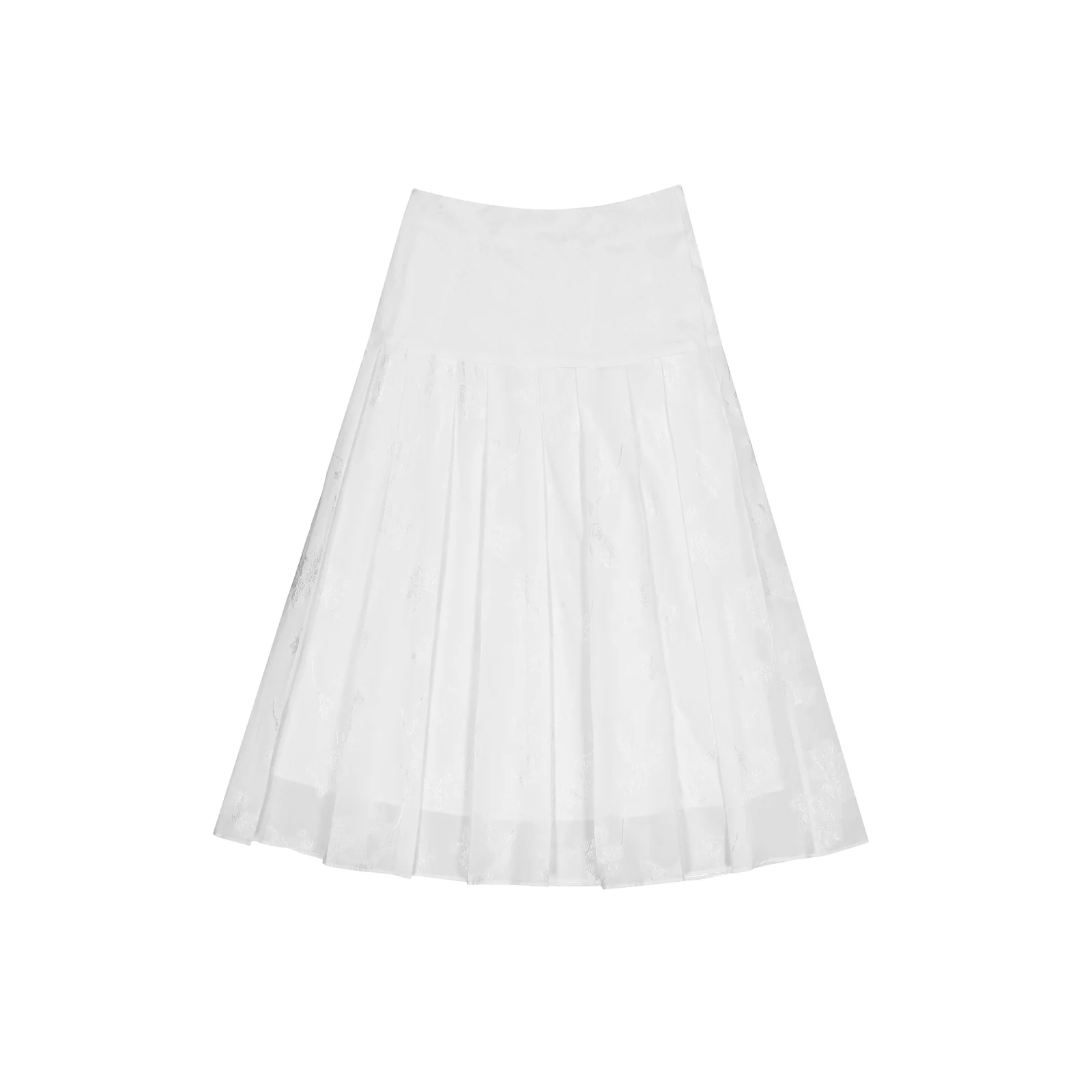JACQUARD YOKE PLEATED SKIRT (WHITE)