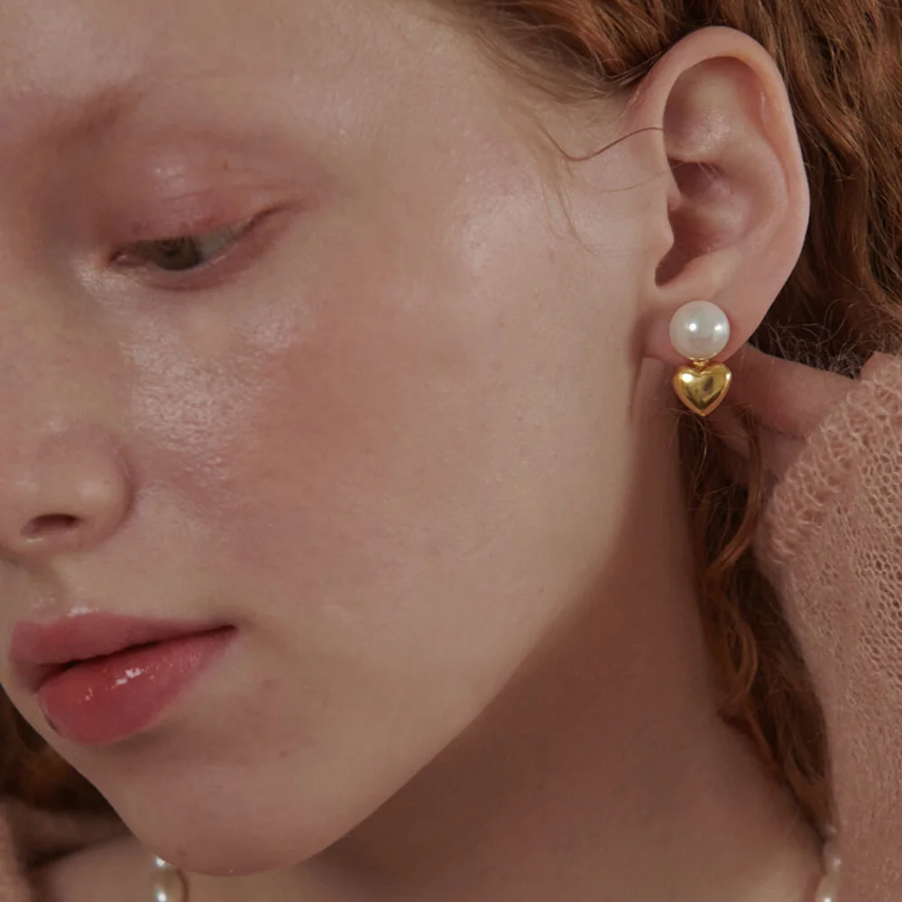 Pearl & Heart Drop Earring