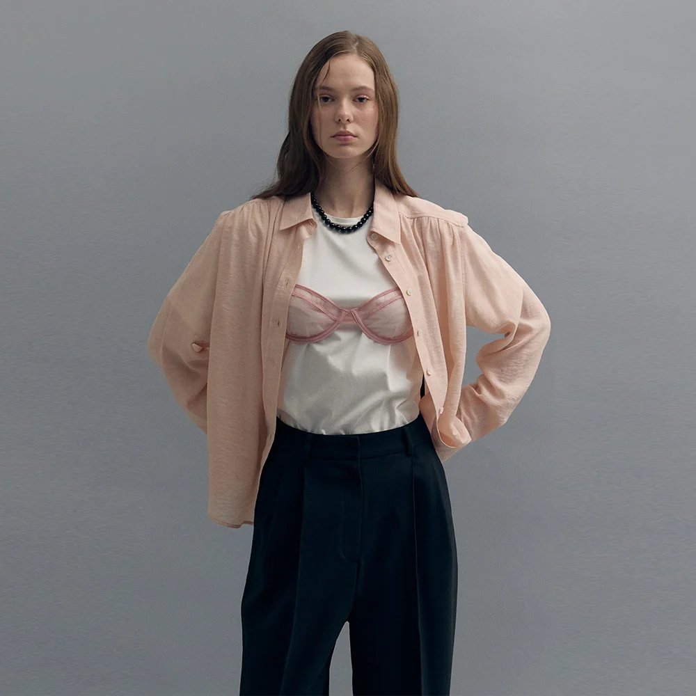 SHIRRING COLLAR BLOUSE (pale pink)