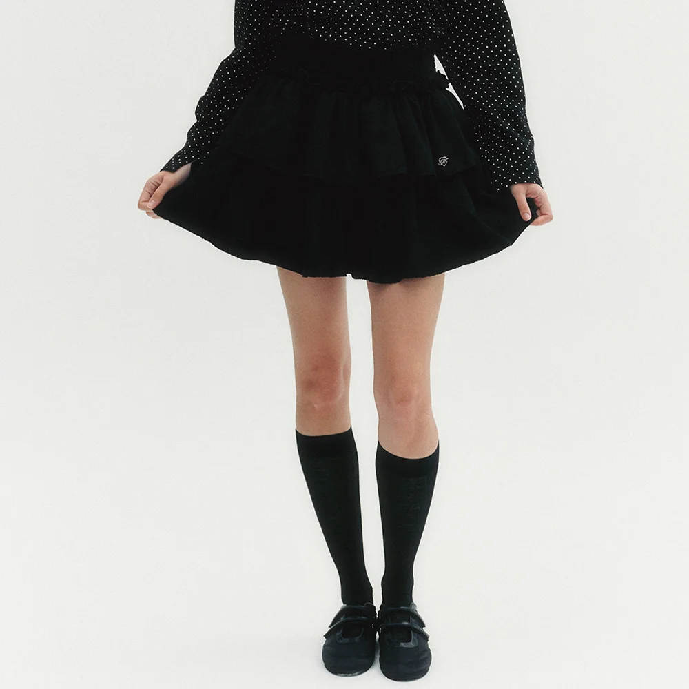 Cancan Tweed Frill Skirt Black
