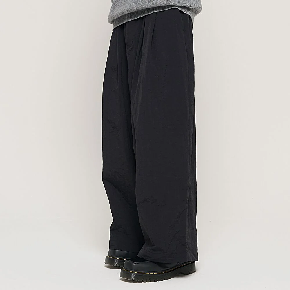 WIDE NYLON BELT BAND PANTS (BLACK)