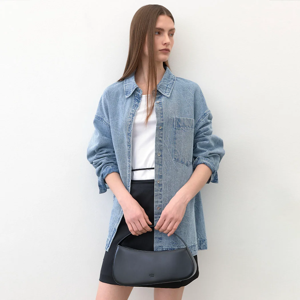 CURVE UNBALANCED DENIM SHIRT(BL-4303)