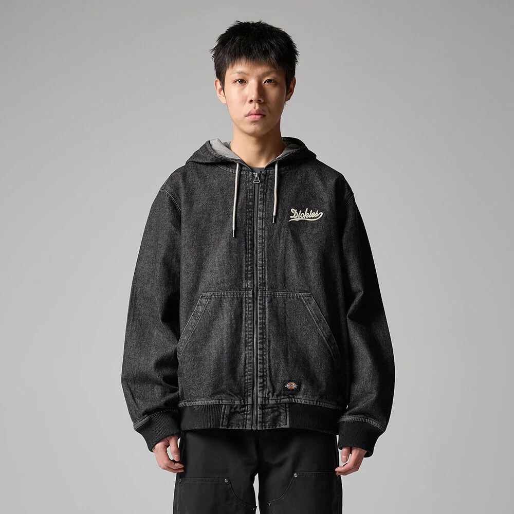 波浪 標誌 牛仔 連帽衫 拉鏈 Black Denim