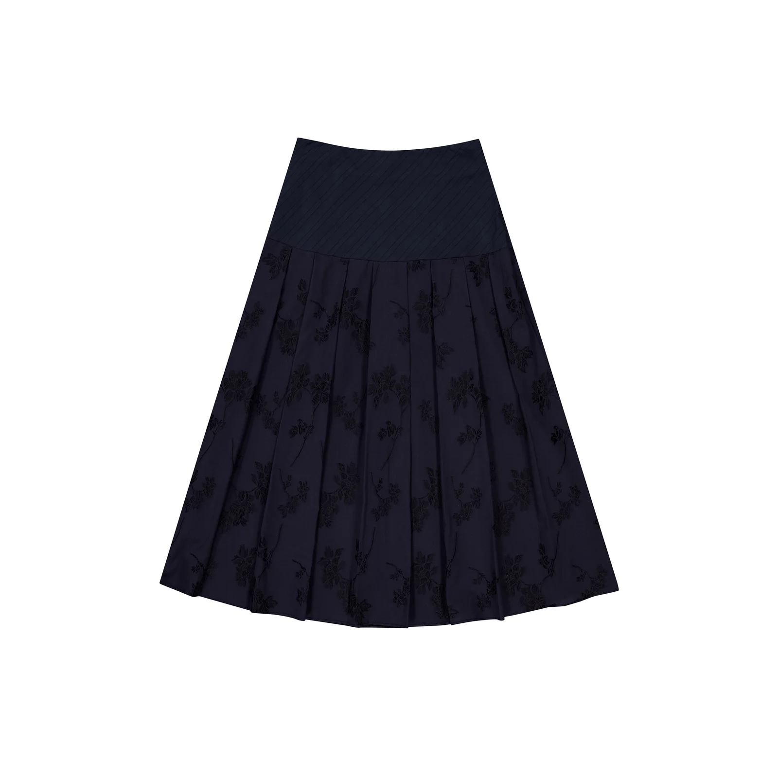 JACQUARD YOKE PLEATED SKIRT (NAVY)