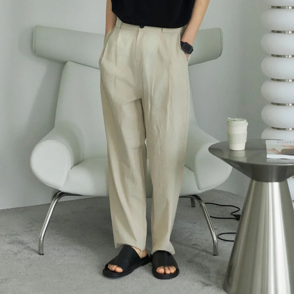 LINEN HALF BANDING PANTS _CREAM BEIGE