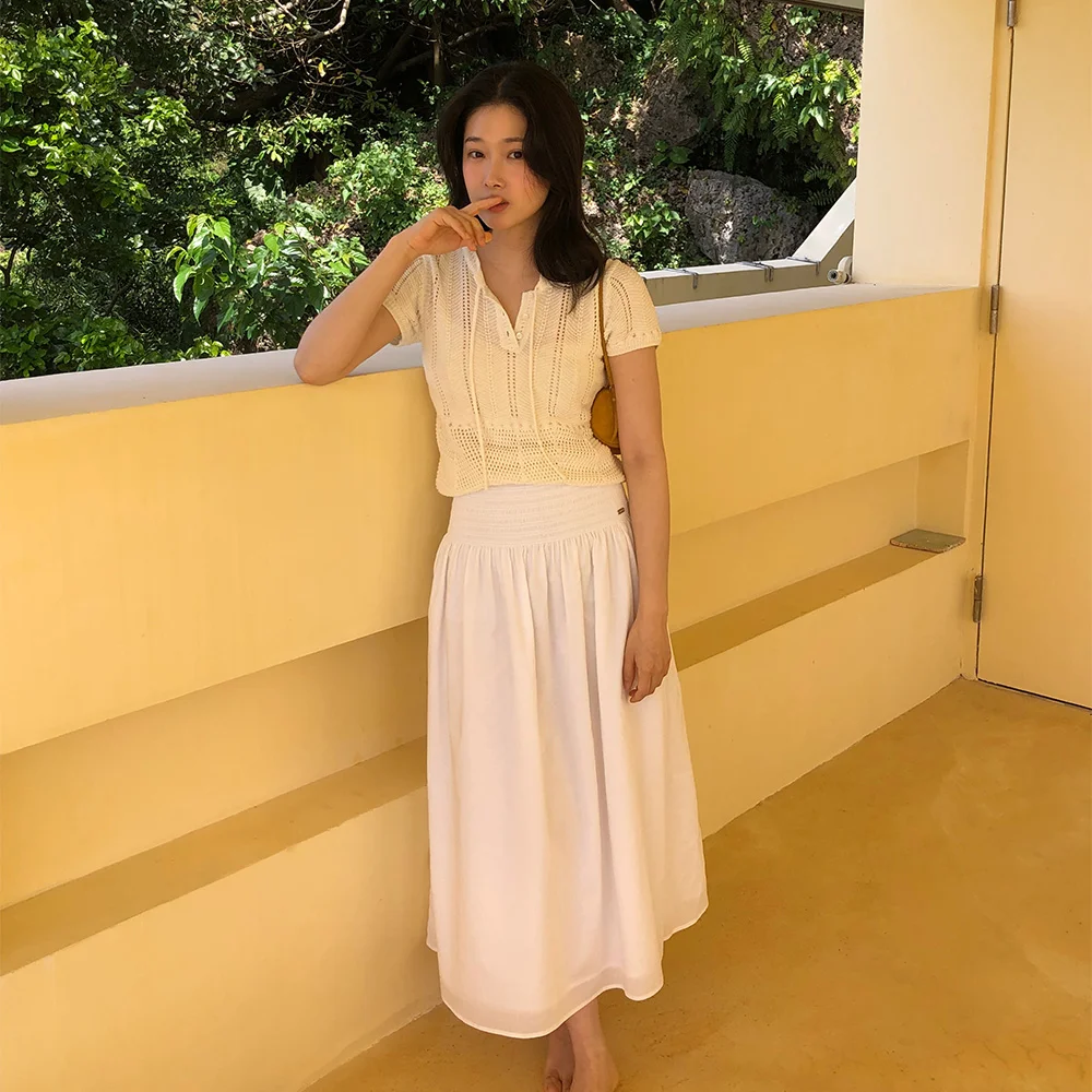 POISE COTTON TUCKING SKIRT (IVORY)