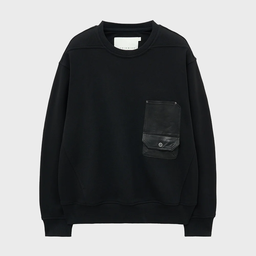 LEATHER FLAP POCKET SWEATSHIRT (BLACK)
