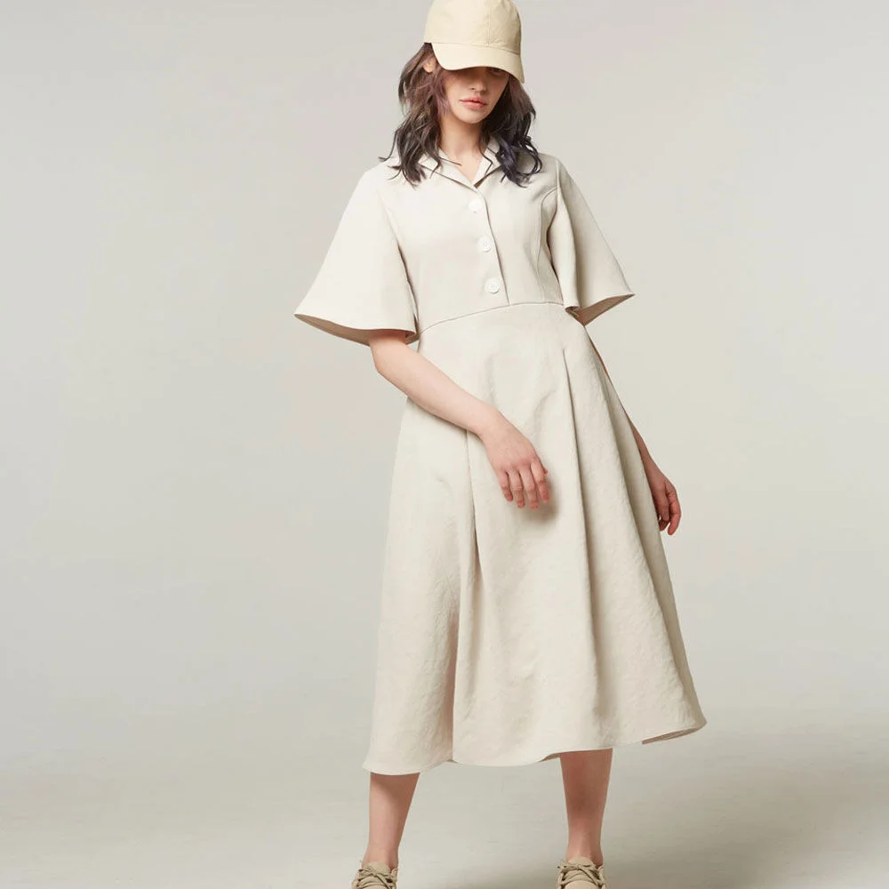 ruffle sleeve long dress #grey