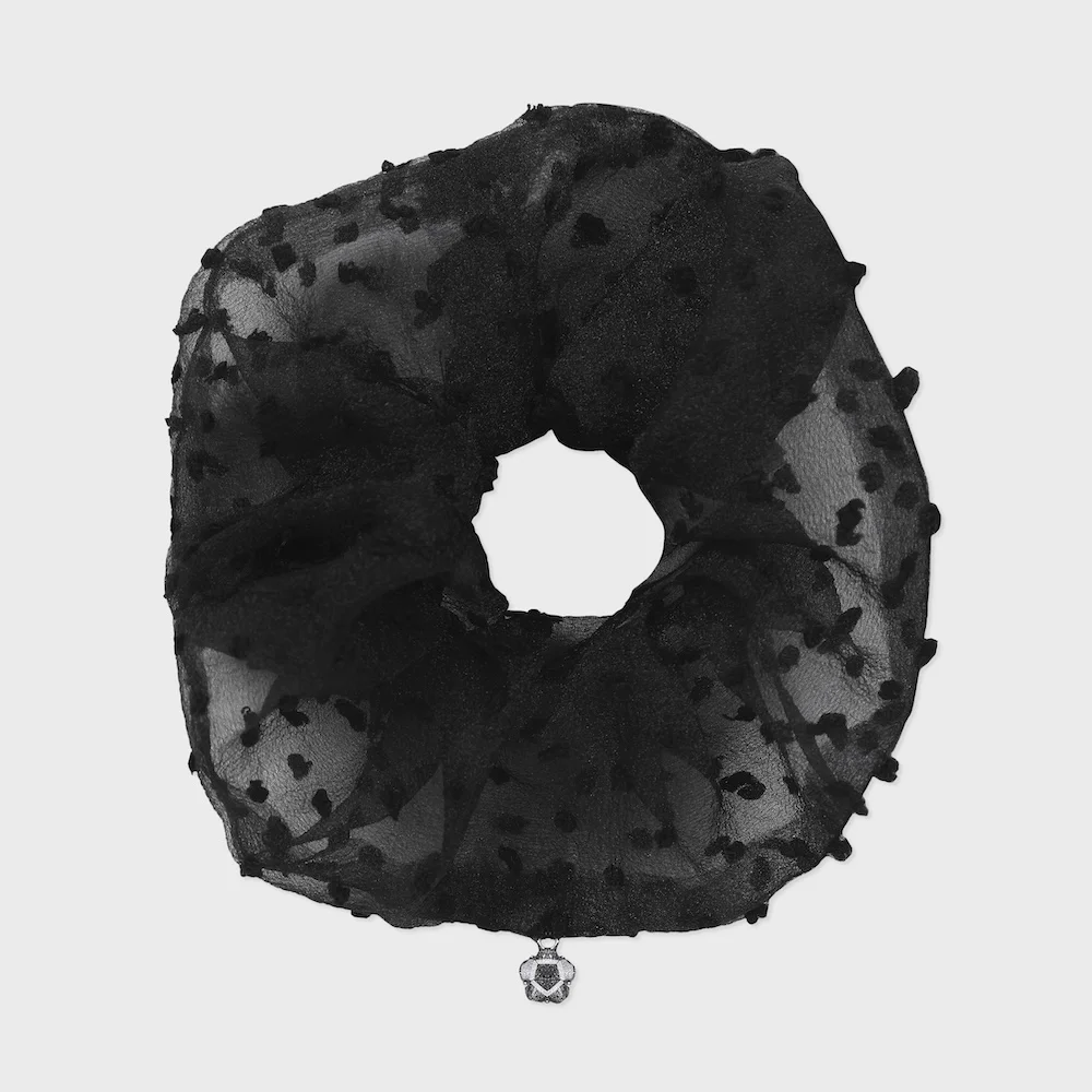 flower big hair scrunchie dot sheer black