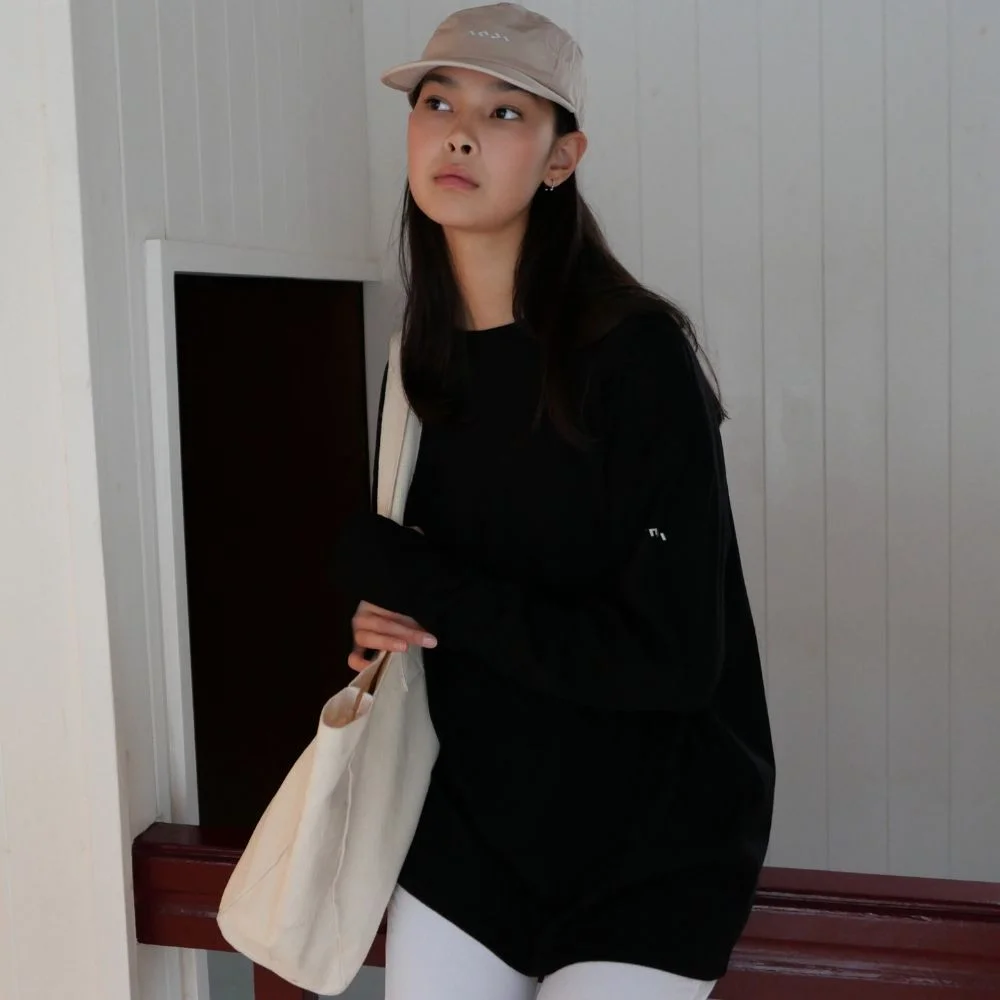 Ribbed Oversized Hand Warmer Tee 黑色