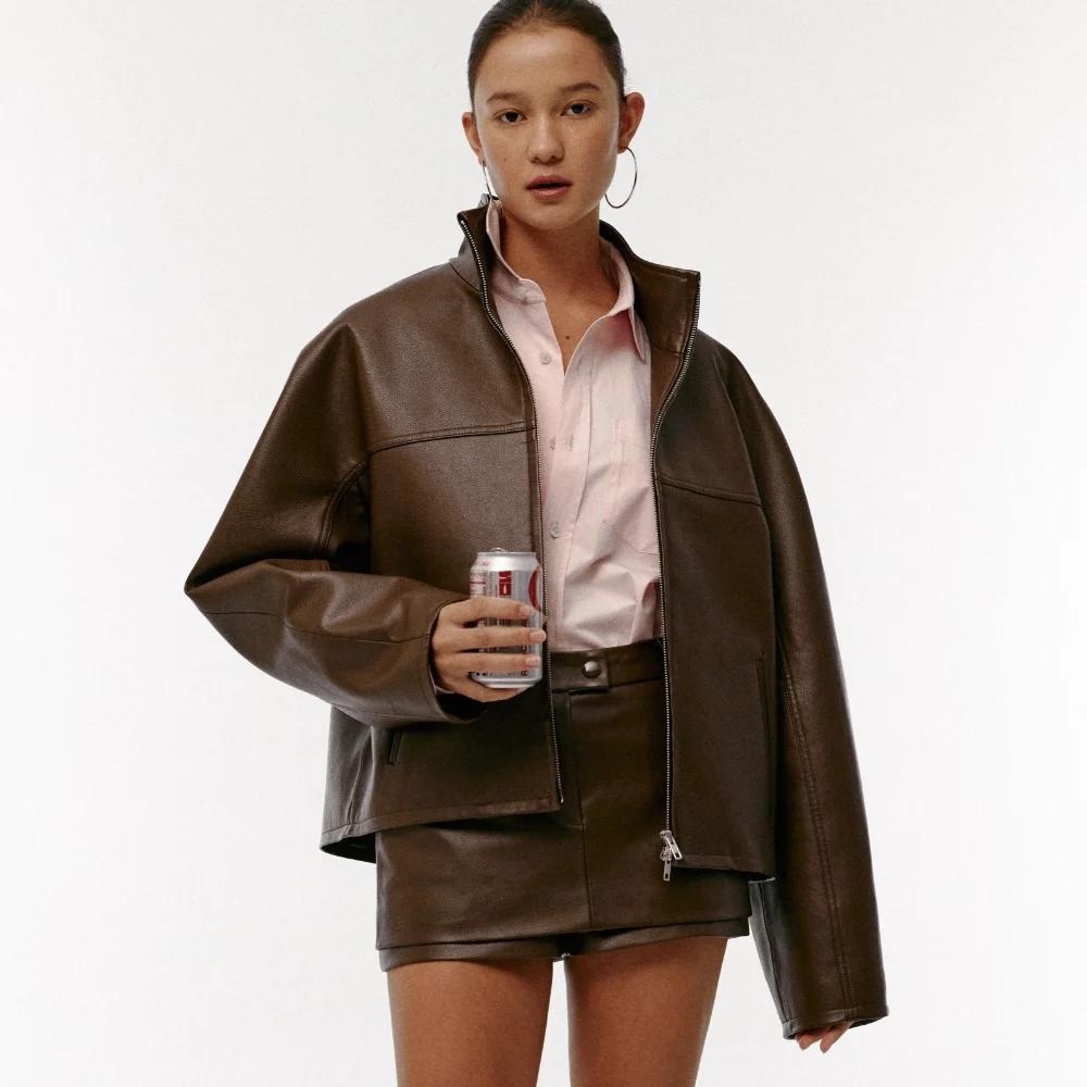 FAUX LEATHER PANTS SKIRT - BROWN