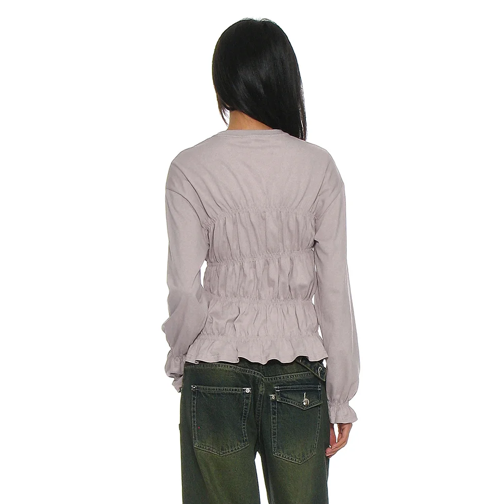 SMOCKED LONG SLEEVE TOP_STONE