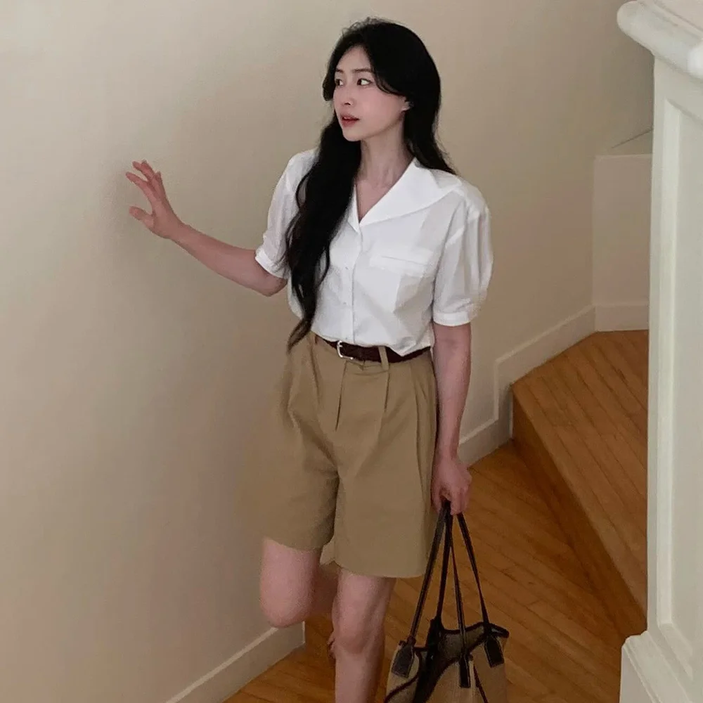 Marine Collar Half-sleeves Shirt 3 Color