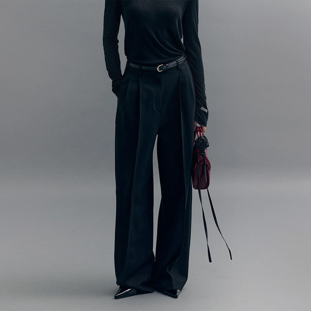 FOUND TWO-TUCK WIDE PANTS (moat black)