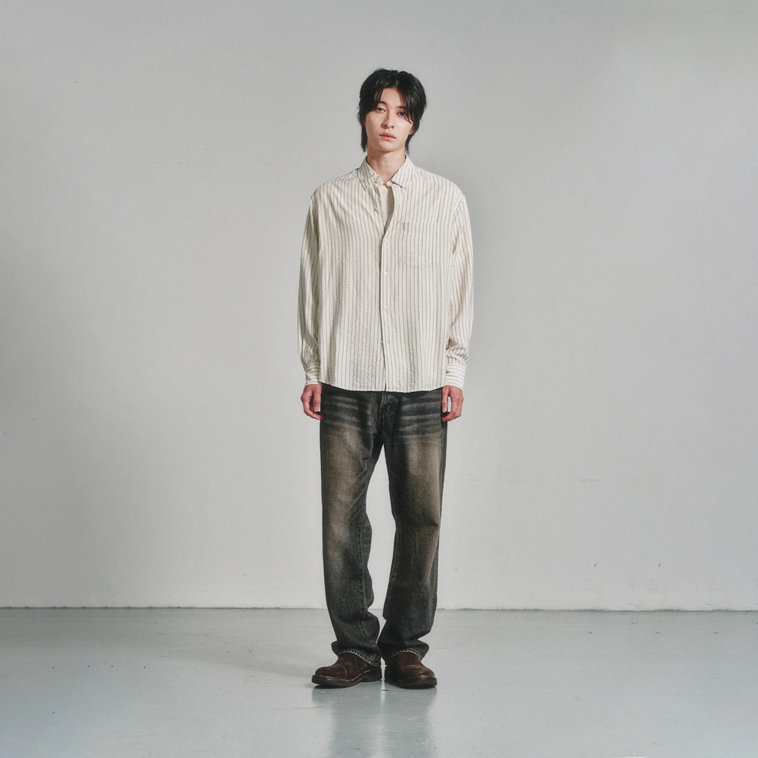 Wrinkle Rayon Shirt_Cream/Charcoal