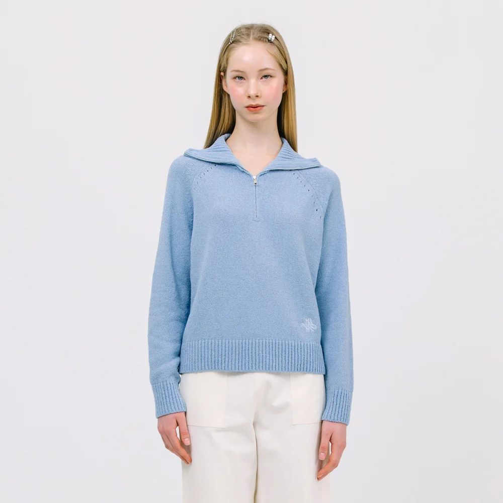JK boucle half zip-up knit_sky blue